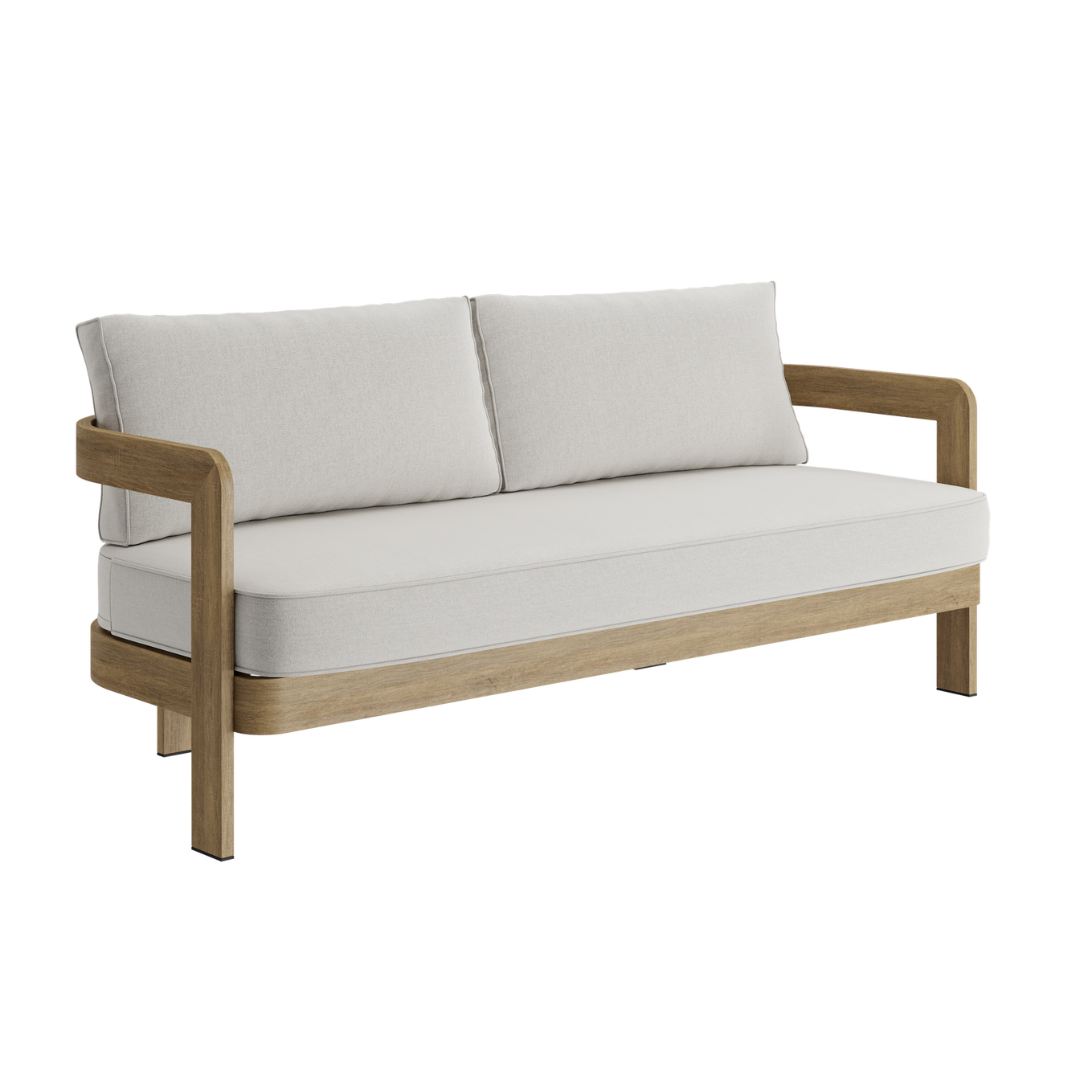 N3 Oak Three Seater Sofa Bone Canvas